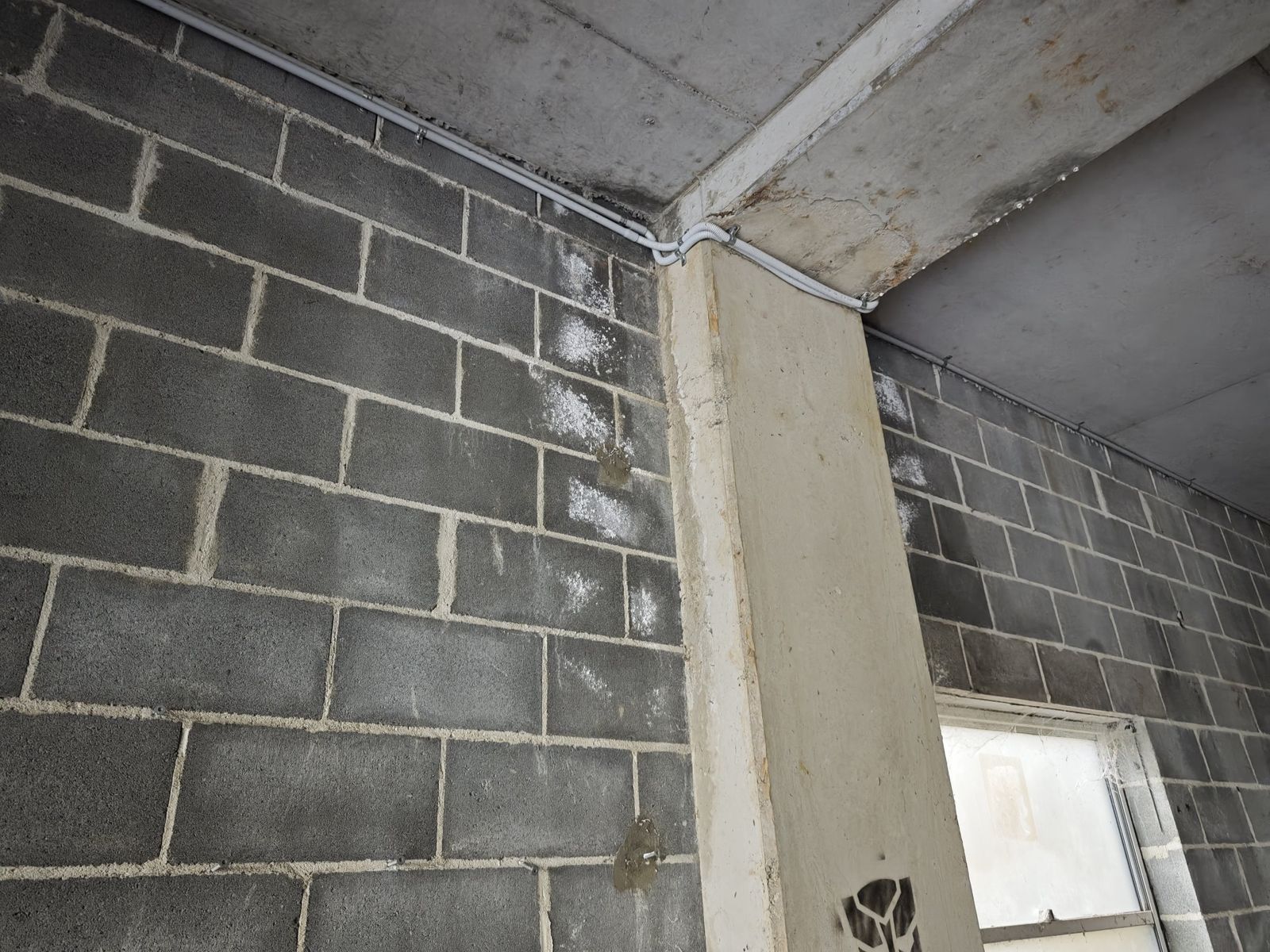 Efflorescence on block wall of garage, Picton NSW
